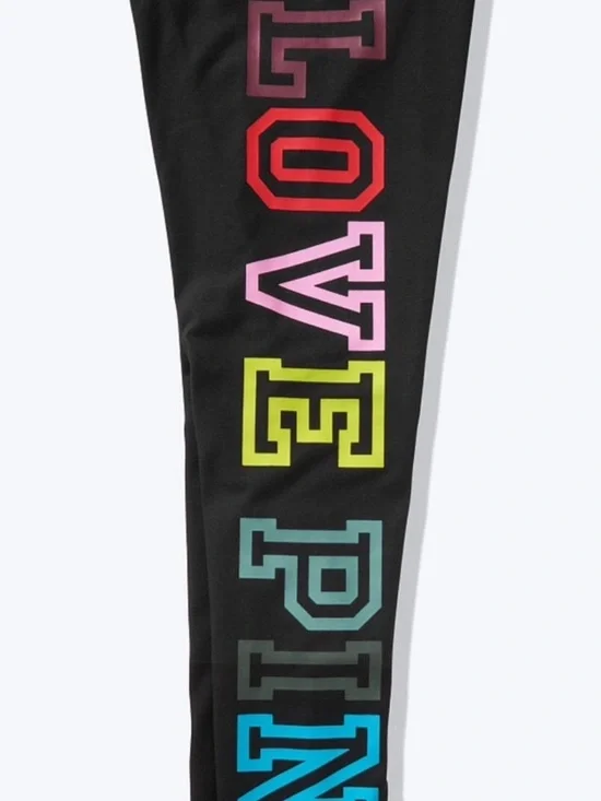 PINK Victoria's Secret Black Rainbow High-Waisted Leggings Logo Print Graphic L - Picture 5 of 16